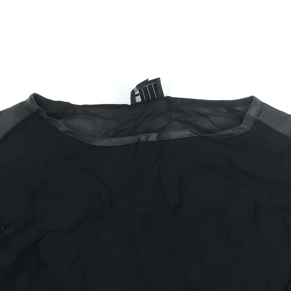 AMES Womens Black Viscose Basic Blouse Size 6 Boat Neck - Taped Sleeves