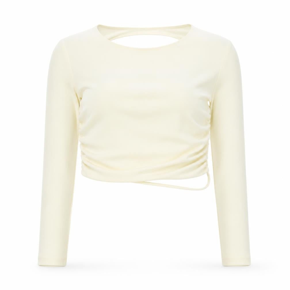 Zara Womens Ivory Polyester Cropped Blouse Size L Round Neck - Backless