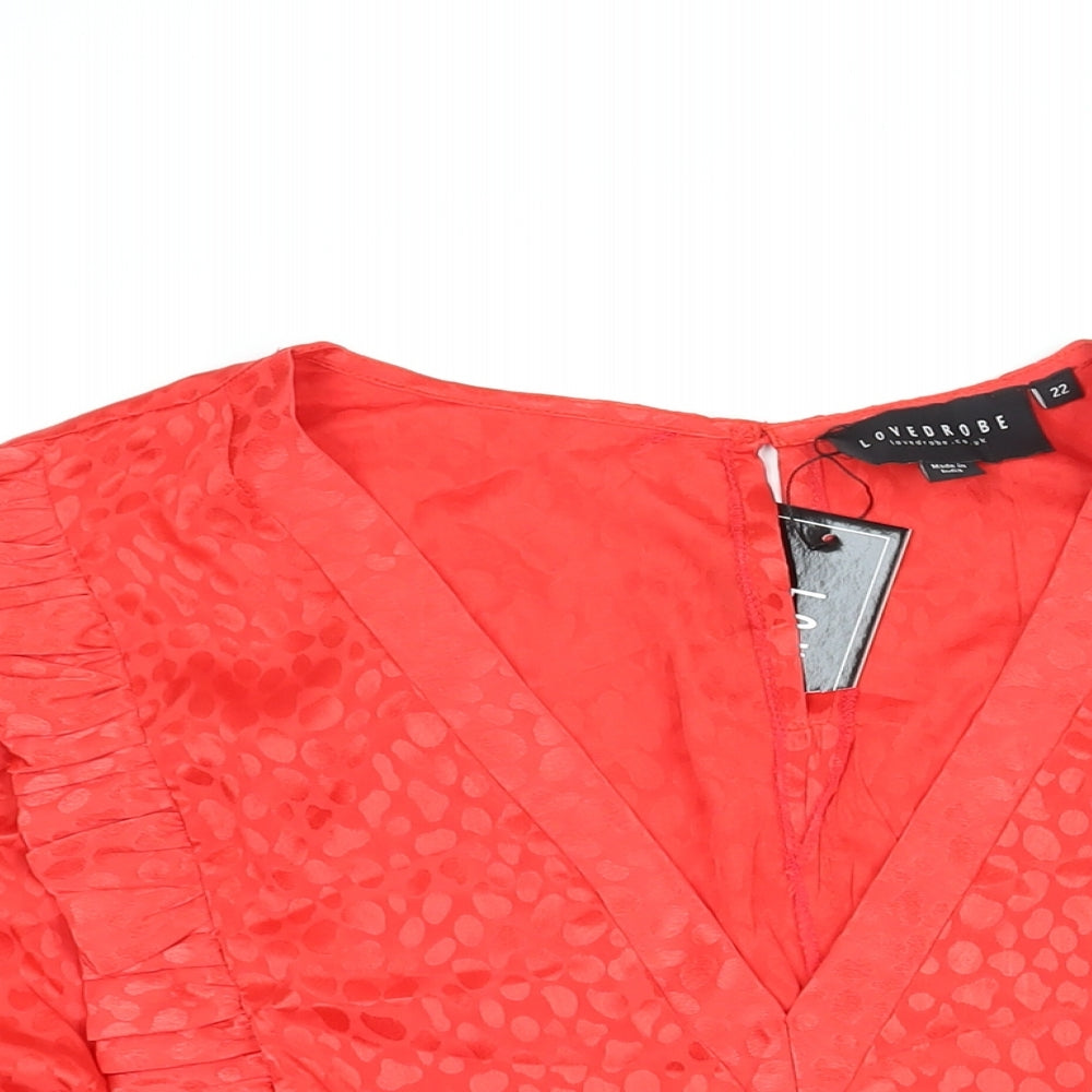 Lovedrobe Womens Red Geometric Polyester A-Line Size 22 V-Neck Button