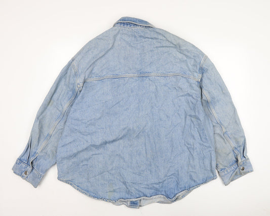 George Mens Blue Cotton Button-Up Size XL Collared Snap