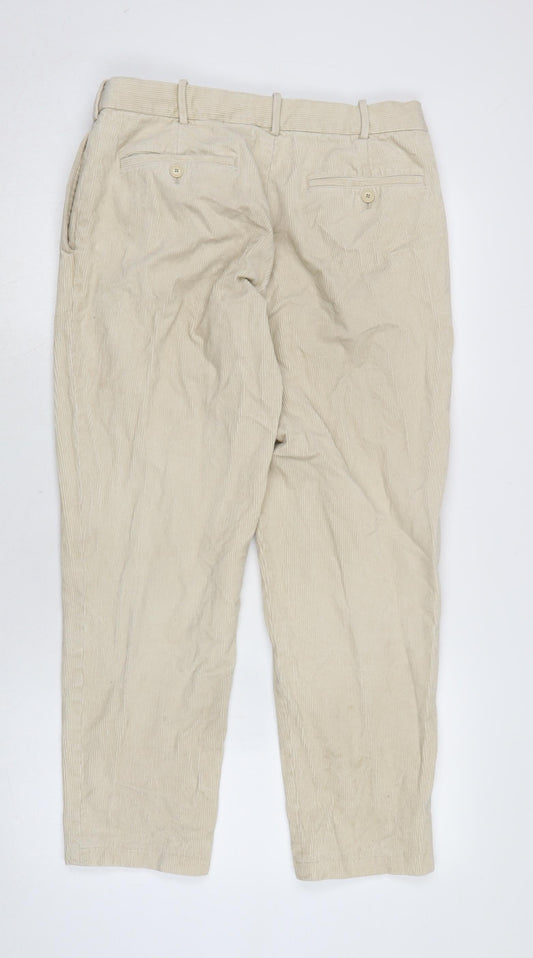 Uniqlo Mens Ivory Cotton Trousers Size 30 in L26 in Regular Zip