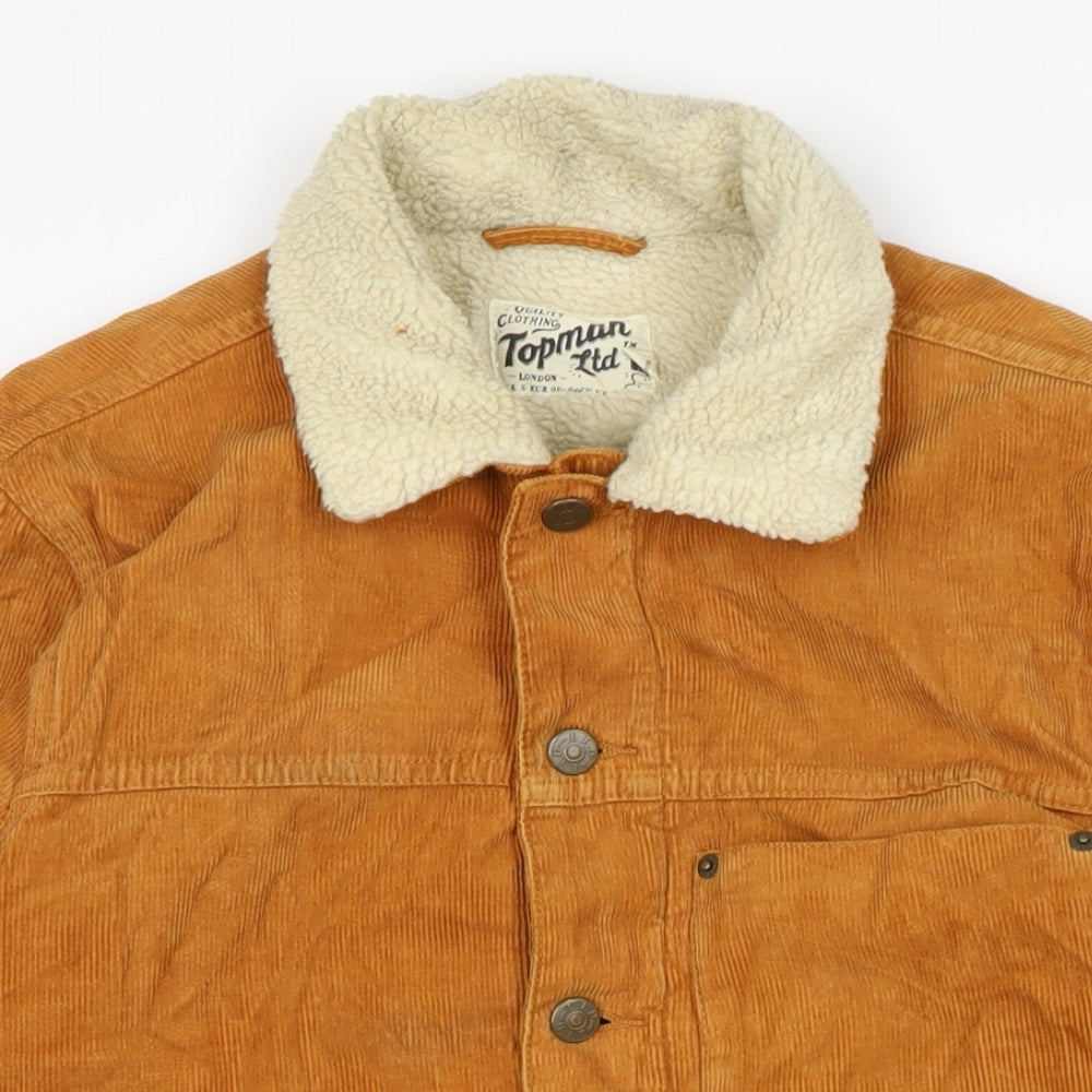Topman Mens Brown Biker Jacket Size S Button