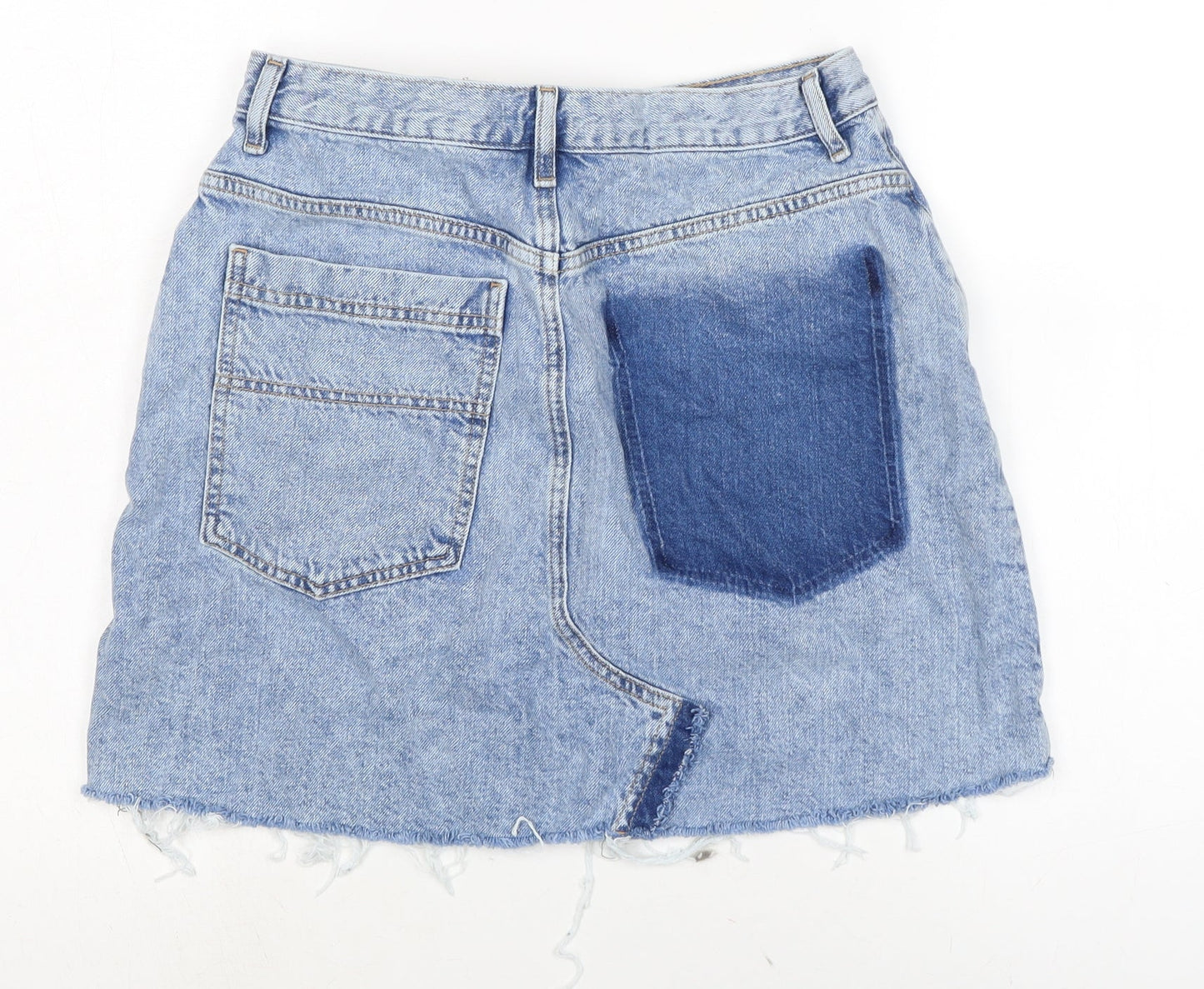Topshop Womens Blue Cotton A-Line Skirt Size 12 Zip