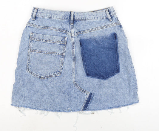 Topshop Womens Blue Cotton A-Line Skirt Size 12 Zip