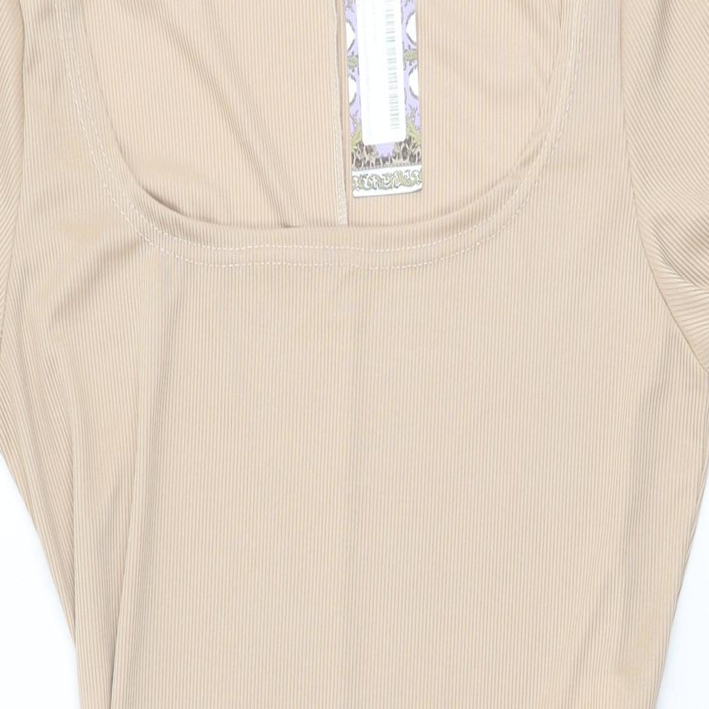 Boohoo Womens Beige Polyester Bodycon Size 14 Square Neck Tie