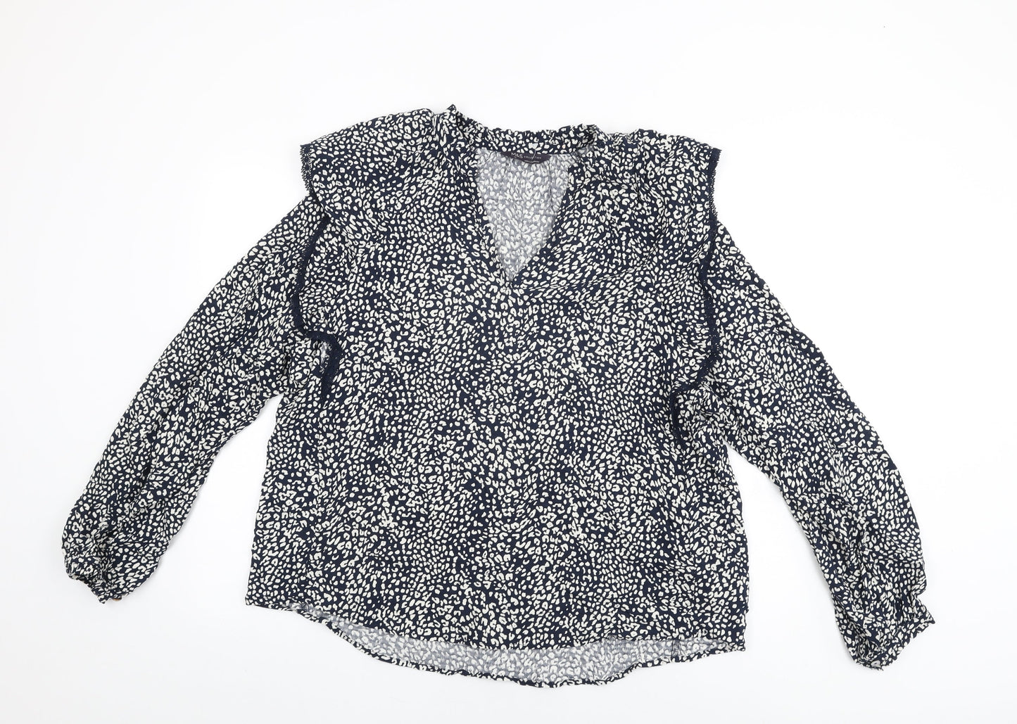 Marks and Spencer Womens Blue Animal Print Viscose Basic T-Shirt Size 16 V-Neck