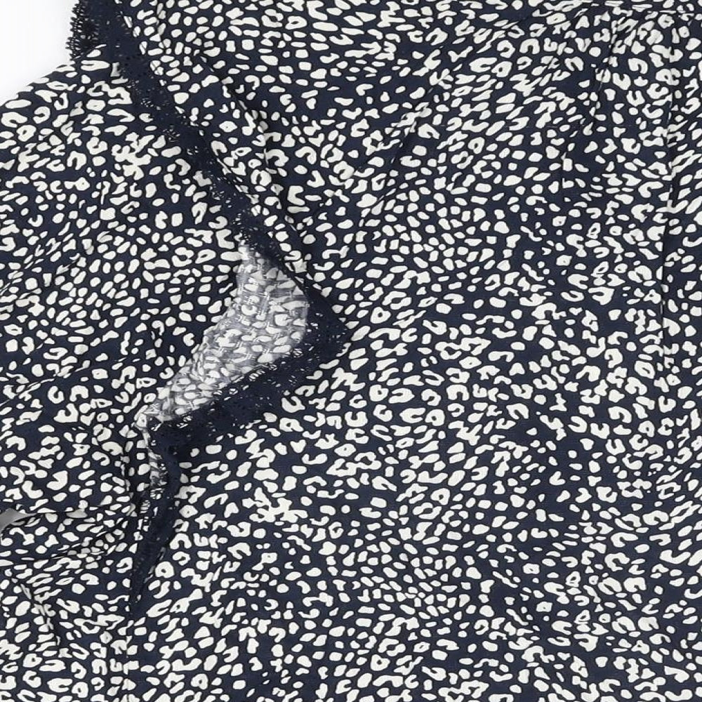 Marks and Spencer Womens Blue Animal Print Viscose Basic T-Shirt Size 16 V-Neck