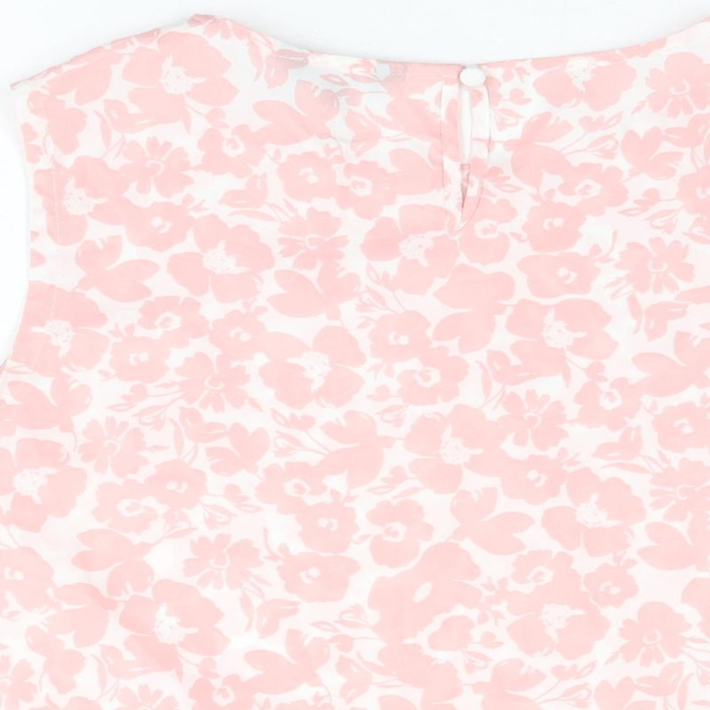 New Look Womens Pink Floral Polyester Basic T-Shirt Size 16 Round Neck