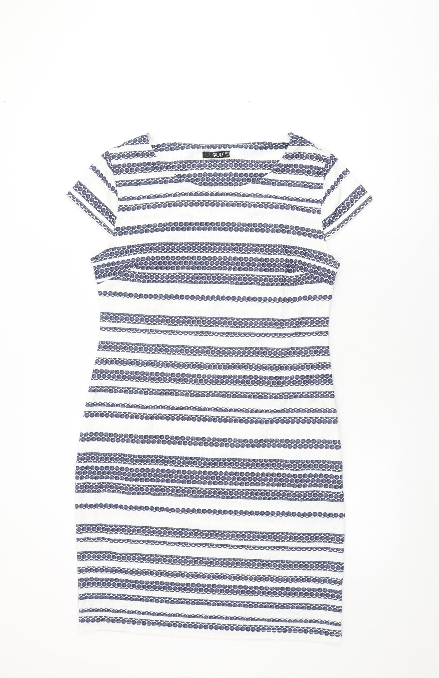 Quiz Womens White Striped Polyester Bodycon Size 12 Round Neck Zip