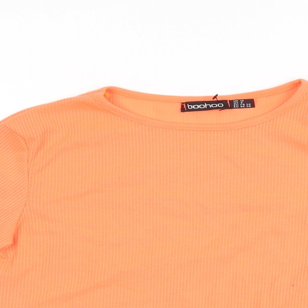 Boohoo Womens Orange Polyester Cropped T-Shirt Size 10 Round Neck