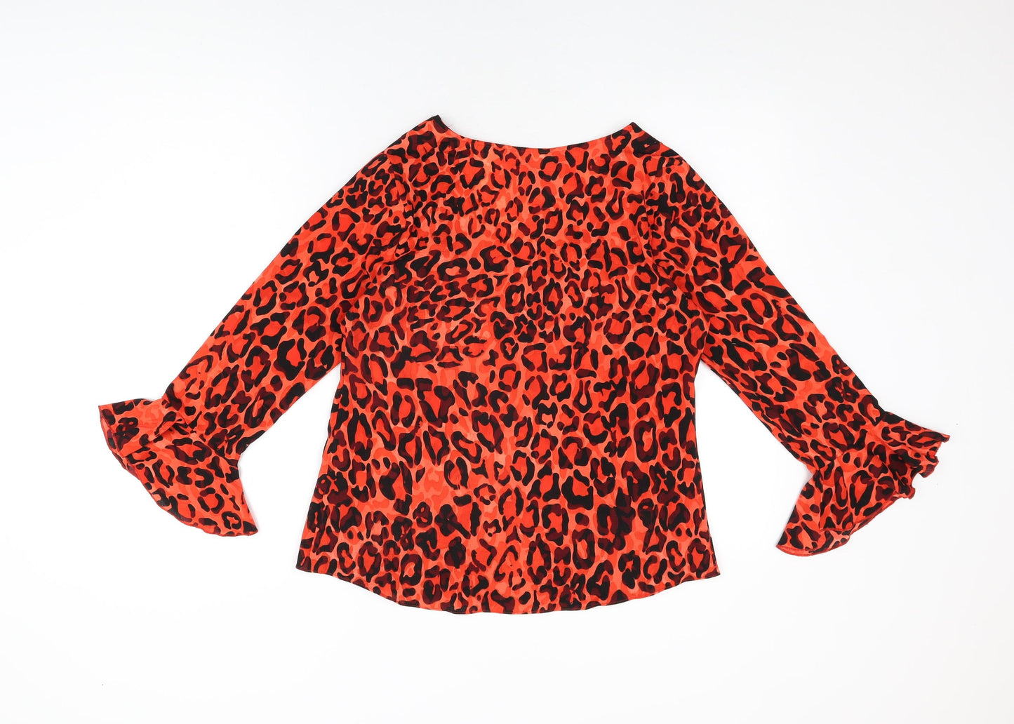 Wallis Womens Red Animal Print Polyester Basic T-Shirt Size 8 V-Neck