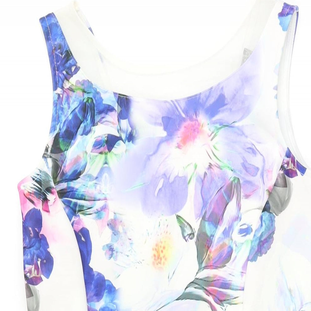 Quiz Womens White Floral Polyester A-Line Size 12 Round Neck Pullover