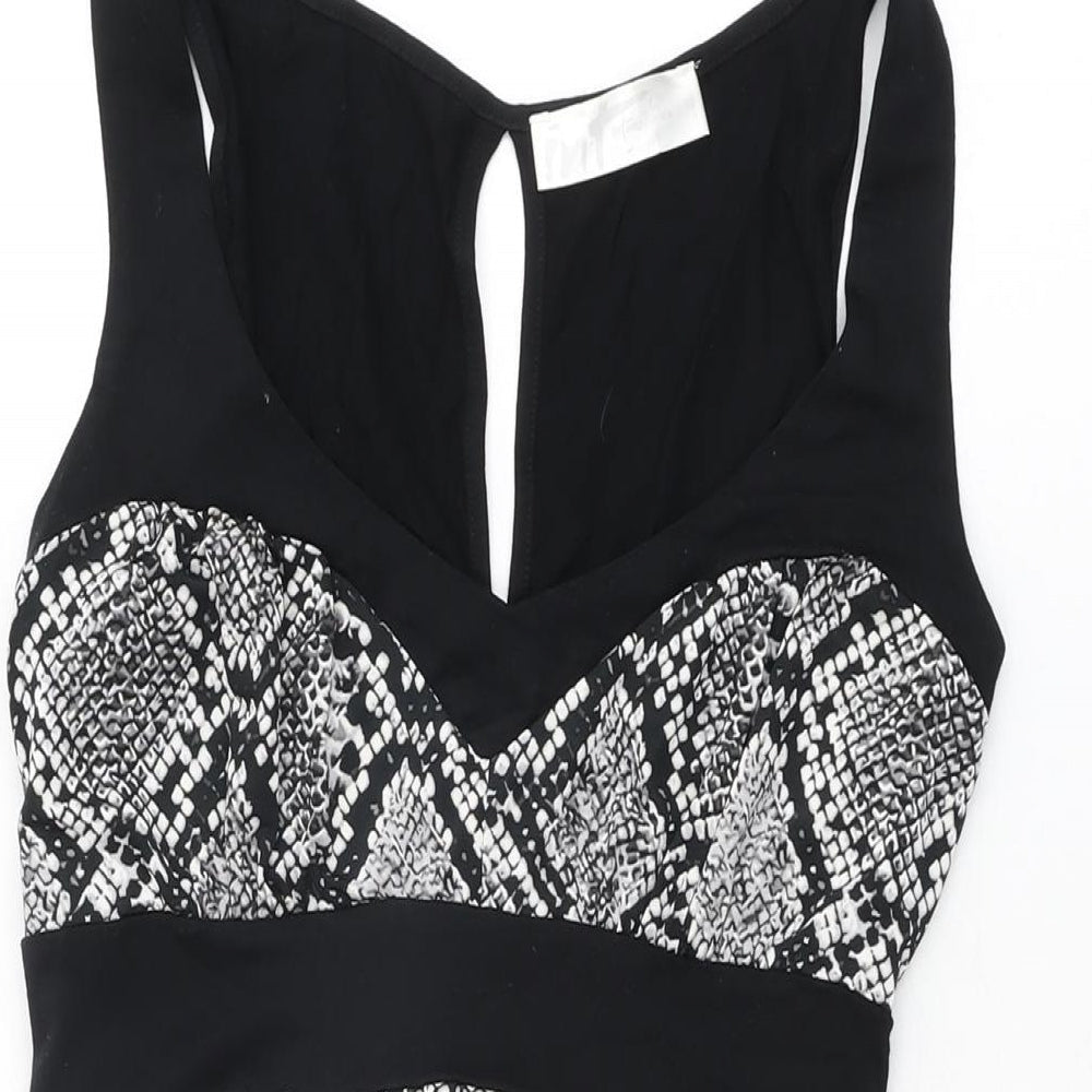Internacionale Womens Black Animal Print Polyester Mini Size 10 V-Neck Tie