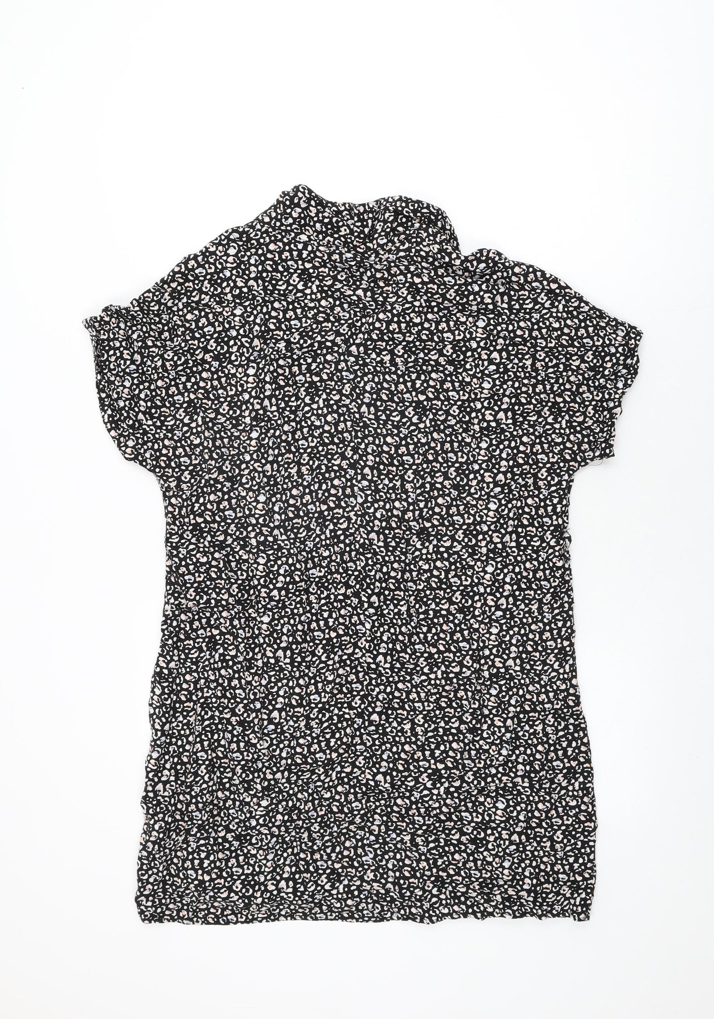 New Look Womens Black Animal Print Viscose Shift Size 14 Collared Pullover
