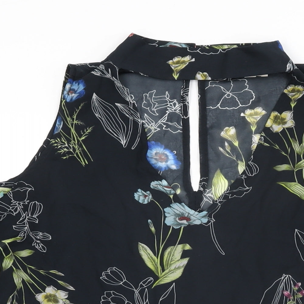 River Island Womens Black Floral Polyester Basic Blouse Size 8 Round Neck
