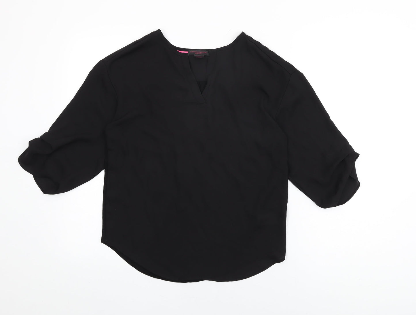 Christian Siriano Womens Black Polyester Basic Blouse Size S V-Neck
