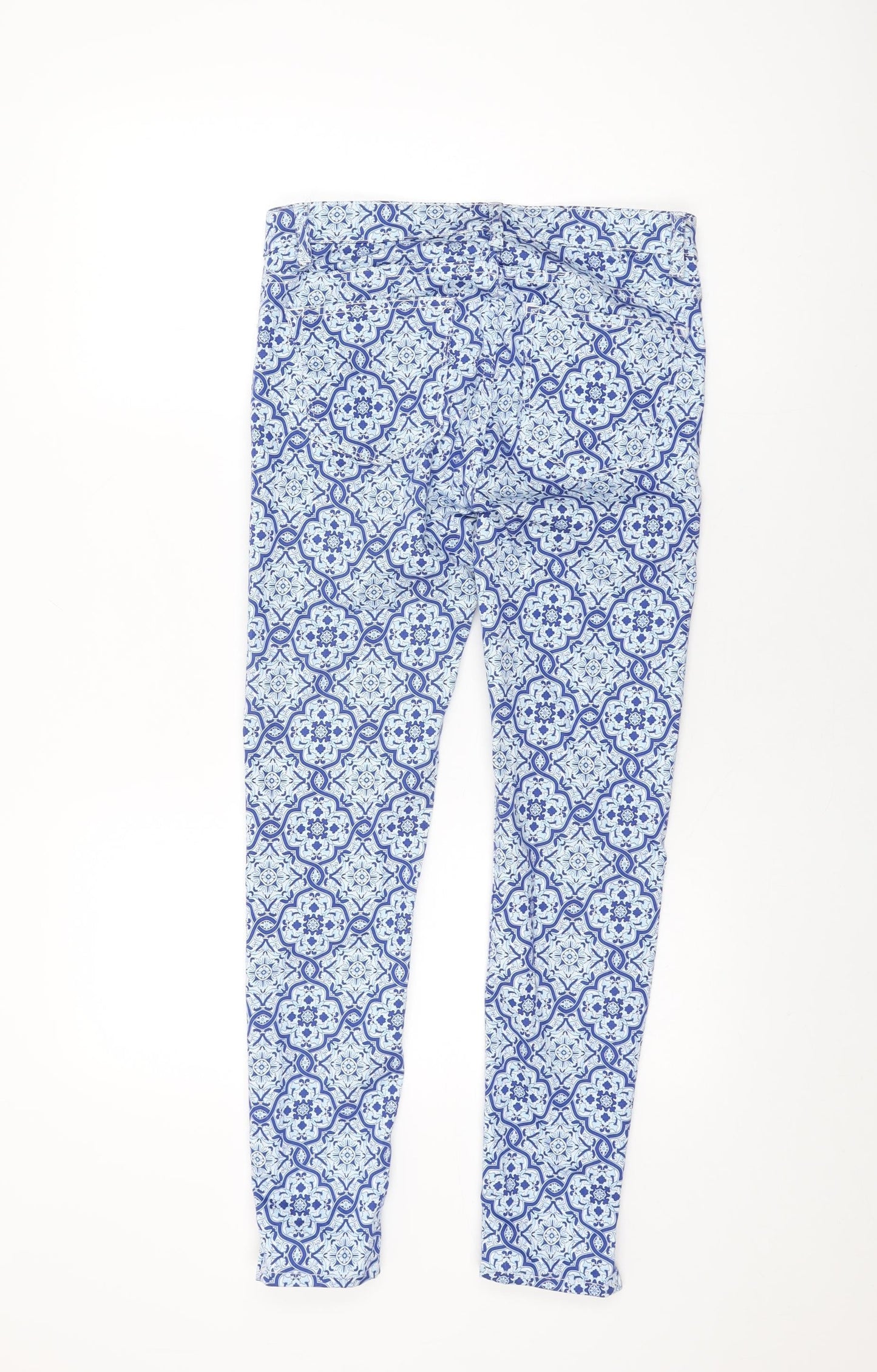Zara Womens Blue Floral Cotton Skinny Jeans Size 10 L28 in Regular Zip