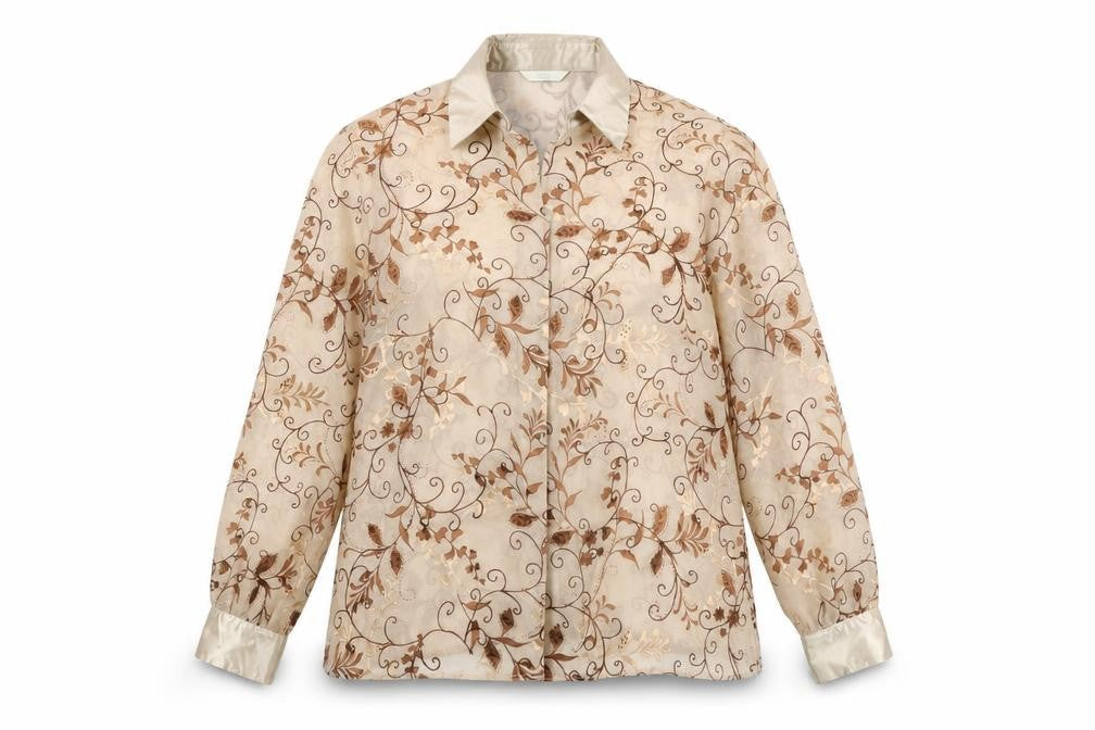 Marks and Spencer Womens Beige Floral Polyester Basic Button-Up Size 20 Collared