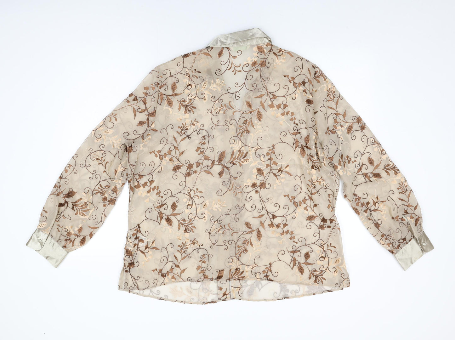 Marks and Spencer Womens Beige Floral Polyester Basic Button-Up Size 20 Collared