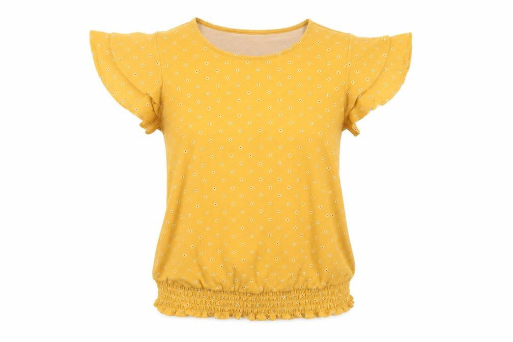 Adrianna Papell Womens Yellow Floral Polyester Basic T-Shirt Size S Round Neck