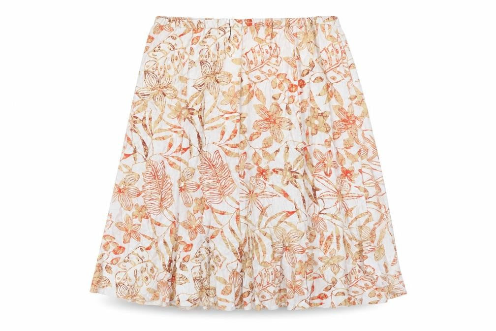 Damart Womens Beige Floral Linen Flare Skirt Size XL Zip