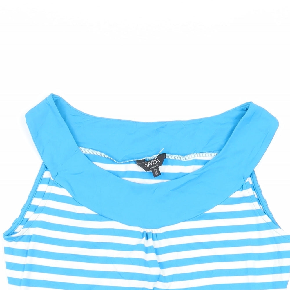 SAVIDA Womens Blue Striped Polyamide Basic Tank Size 12 Boat Neck