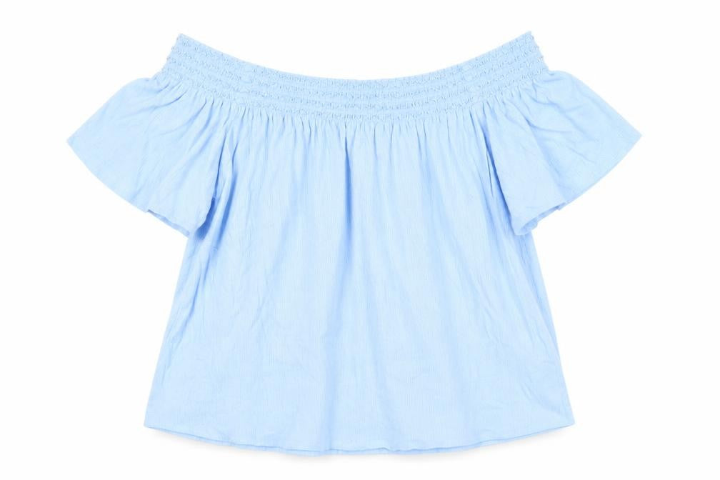 Marks and Spencer Womens Blue Polyester Basic Blouse Size M Off the Shoulder - Embroidered Neckline