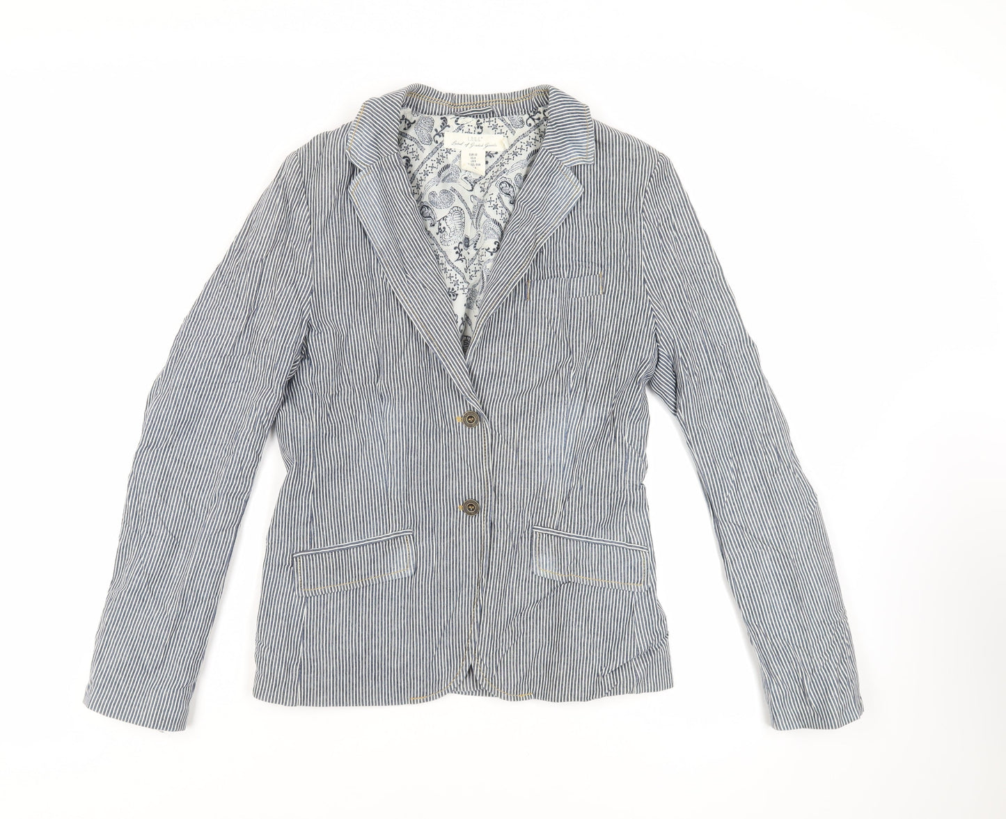 H&M Womens Blue Striped Jacket Blazer Size 10 Button