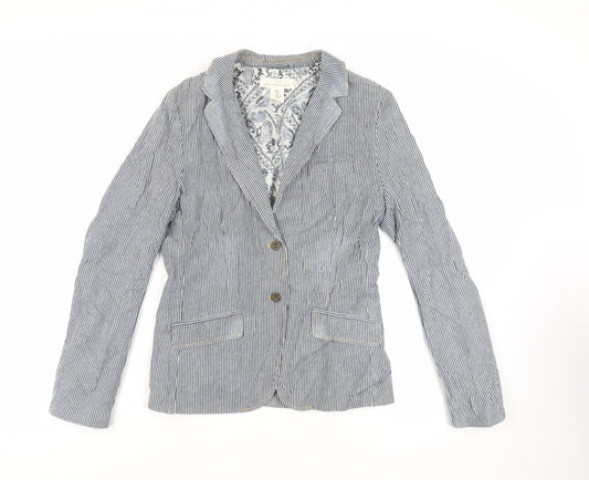 H&M Womens Blue Striped Jacket Blazer Size 10 Button