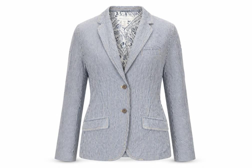 H&M Womens Blue Striped Jacket Blazer Size 10 Button