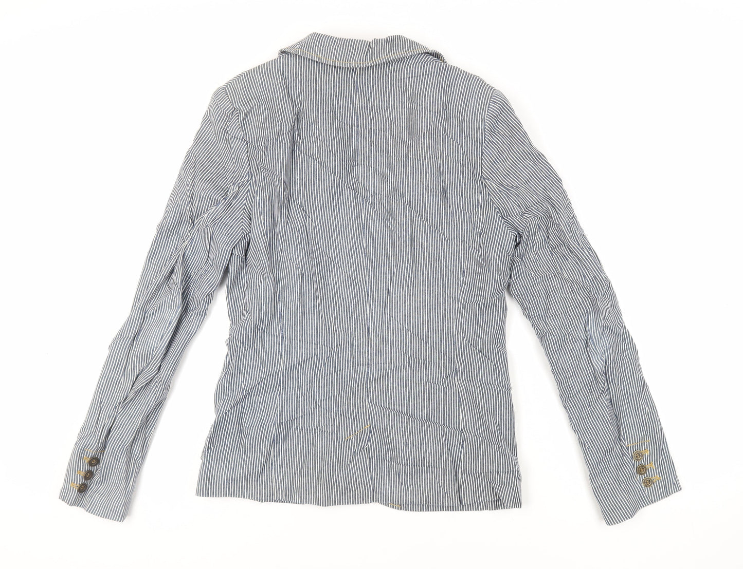 H&M Womens Blue Striped Jacket Blazer Size 10 Button