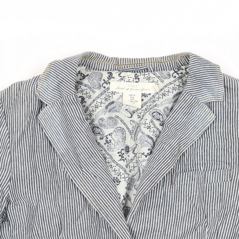 H&M Womens Blue Striped Jacket Blazer Size 10 Button