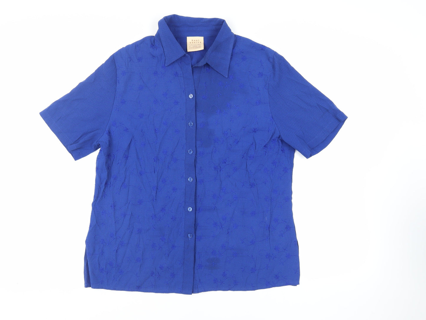 Best Basics Womens Blue Viscose Basic Button-Up Size 18 Collared - Embroidered