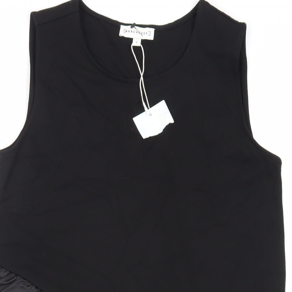 Warehouse Womens Black Viscose Basic Tank Size 8 Round Neck - Ruffle