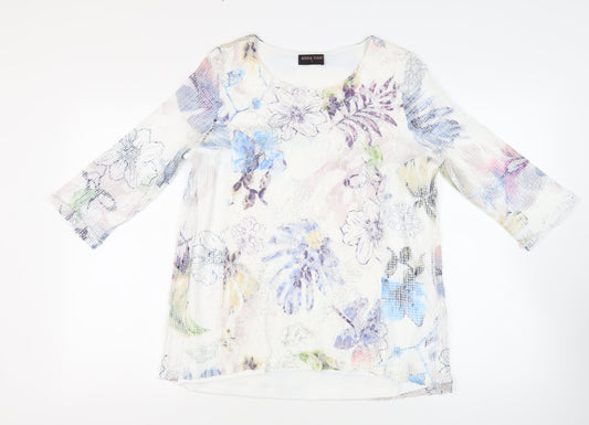 Anna Rose Womens White Floral Polyamide Basic Blouse Size L Boat Neck - Sequin