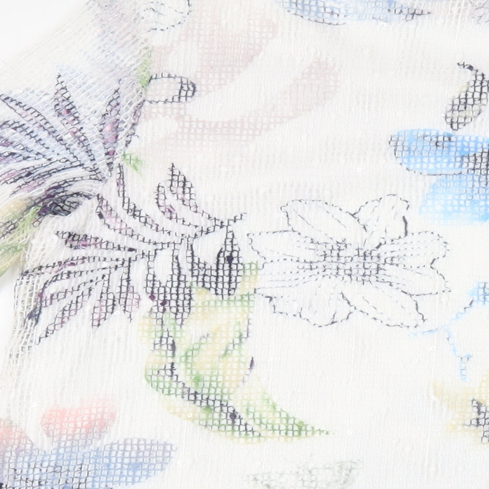 Anna Rose Womens White Floral Polyamide Basic Blouse Size L Boat Neck - Sequin