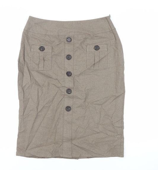 Rossetti Womens Brown Linen Straight & Pencil Skirt Size 10 Zip - Pockets
