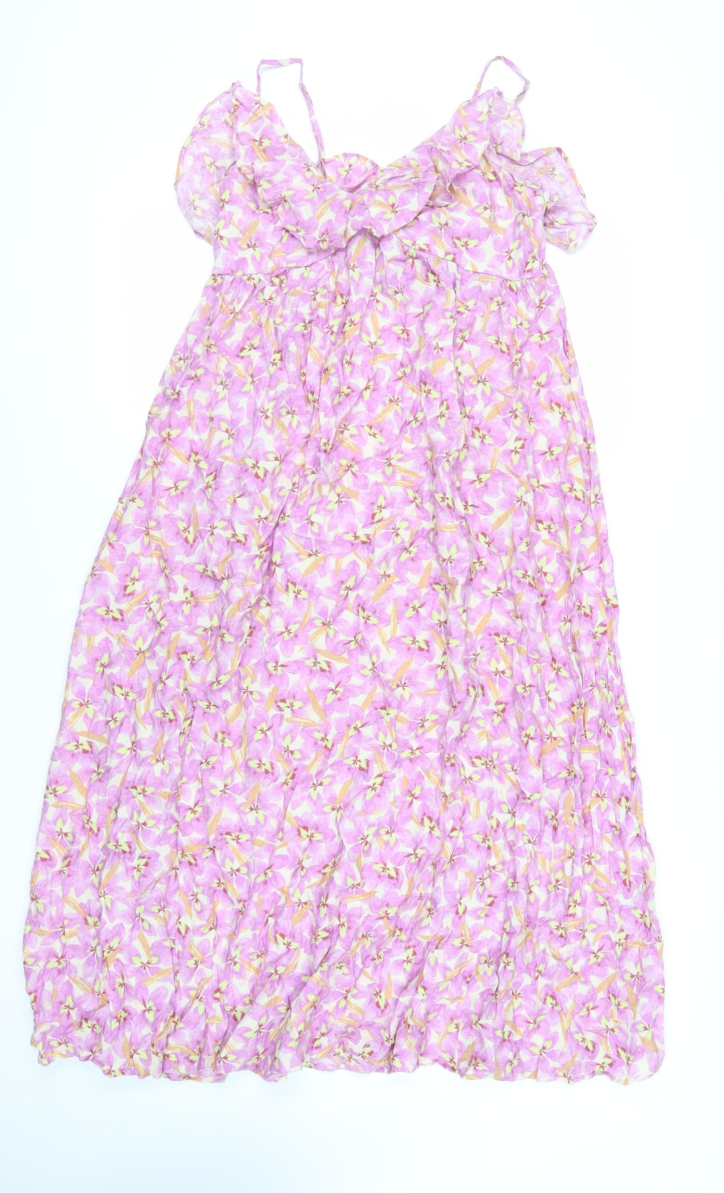 H&M Womens Purple Floral Viscose Slip Dress Size M V-Neck Pullover - Ruffle