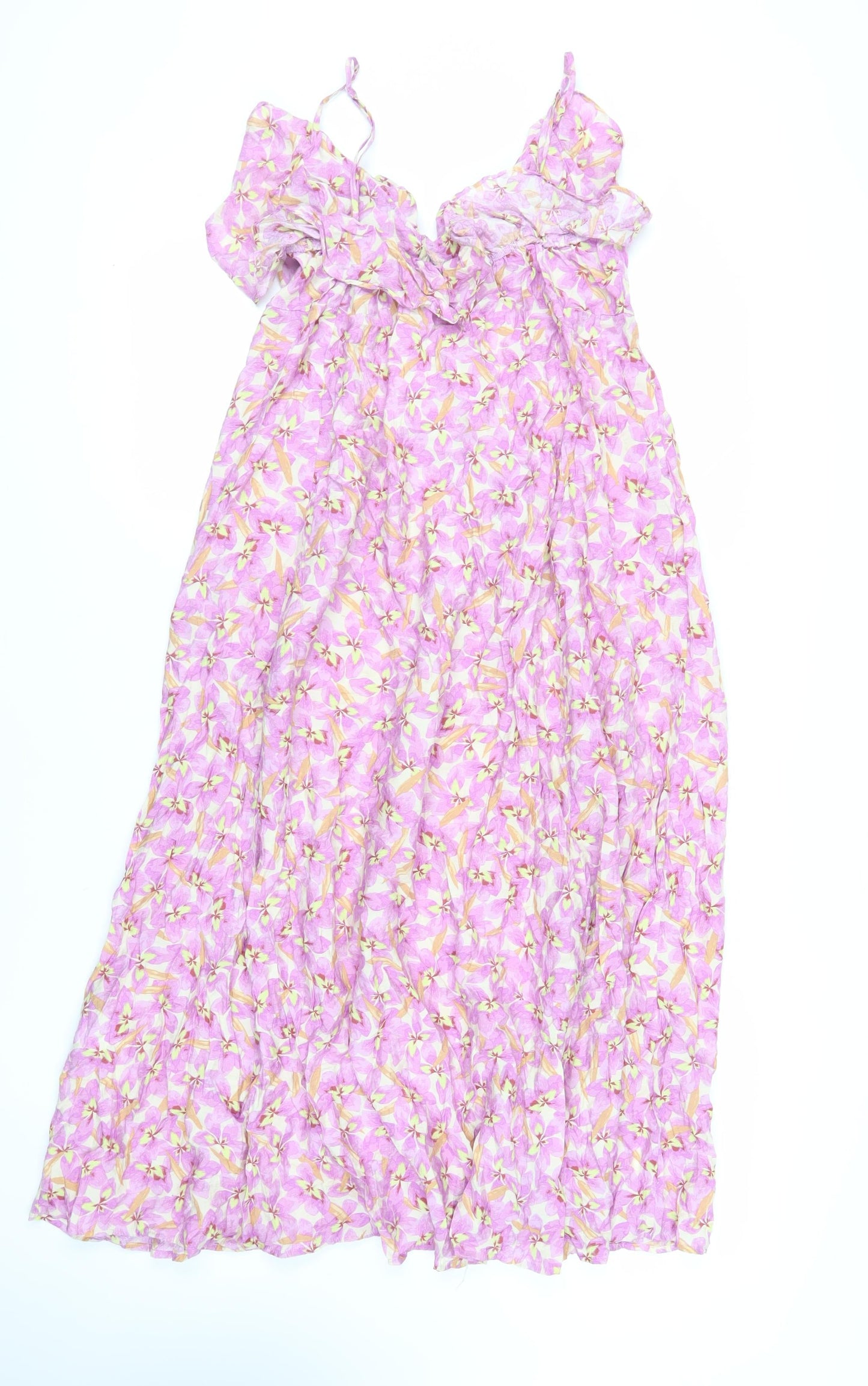 H&M Womens Purple Floral Viscose Slip Dress Size M V-Neck Pullover - Ruffle