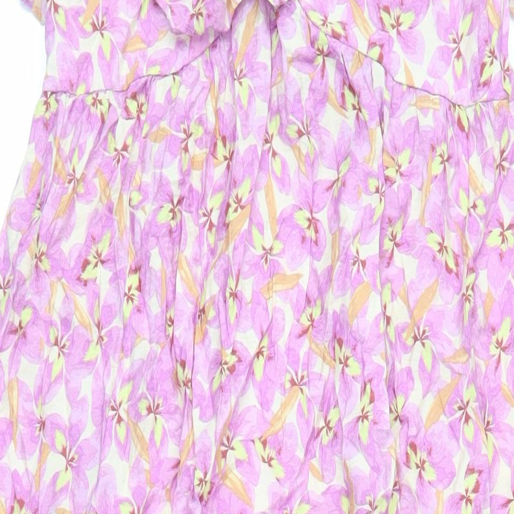 H&M Womens Purple Floral Viscose Slip Dress Size M V-Neck Pullover - Ruffle