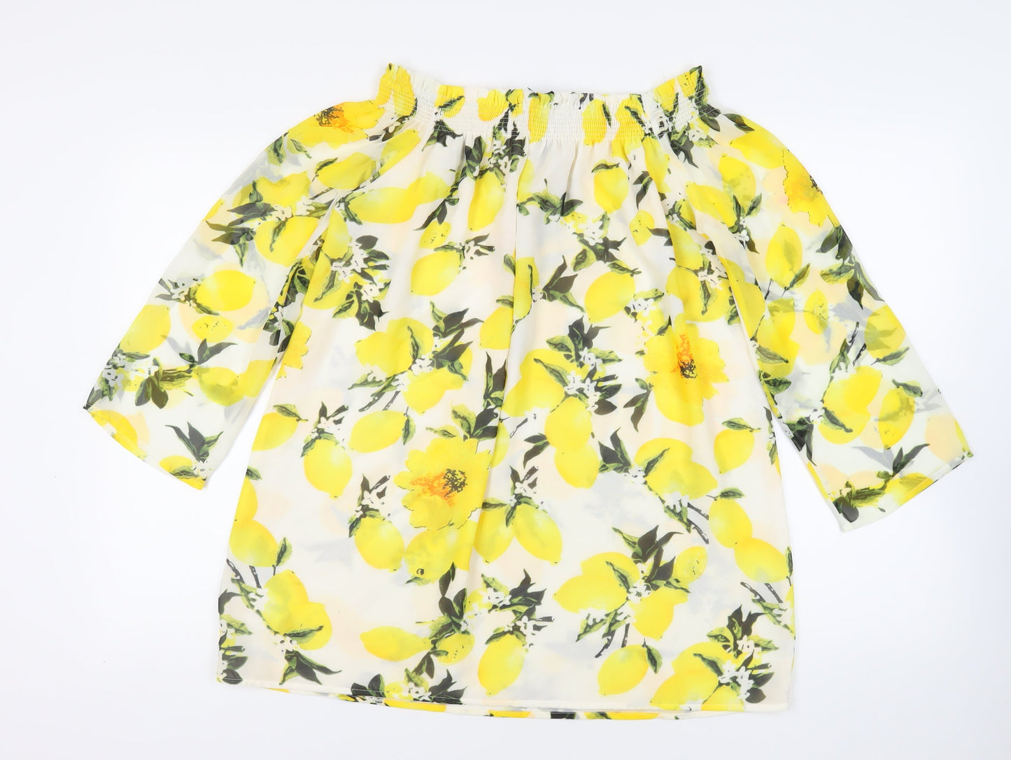 PRETTYLITTLETHING Womens Ivory Geometric Polyester Basic Blouse Size 8 Off the Shoulder - Lemon Print