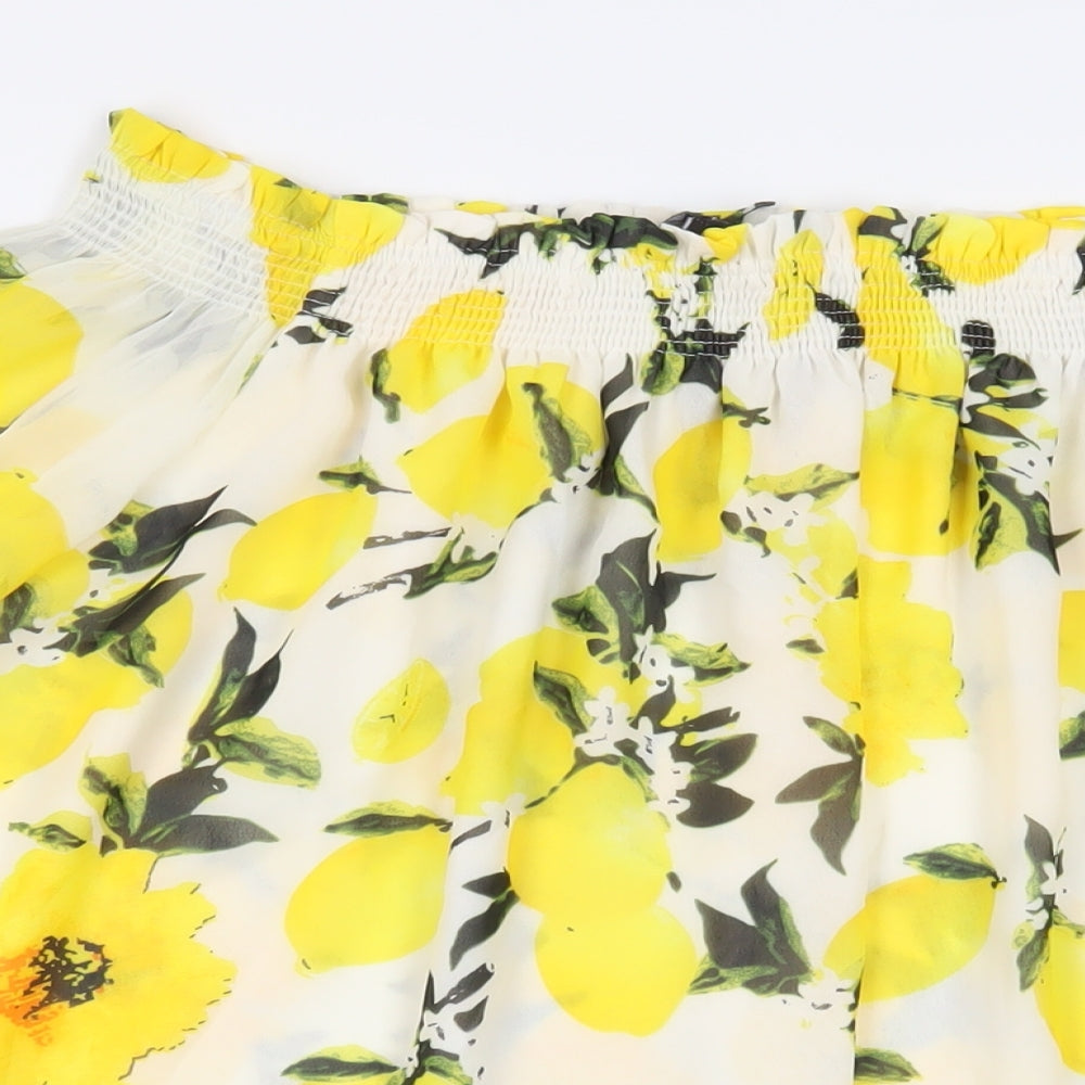 PRETTYLITTLETHING Womens Ivory Geometric Polyester Basic Blouse Size 8 Off the Shoulder - Lemon Print