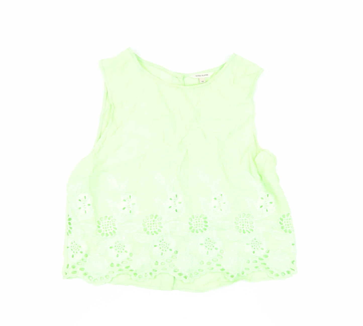 River Island Womens Green Viscose Basic Tank Size 10 Round Neck - Embroidered