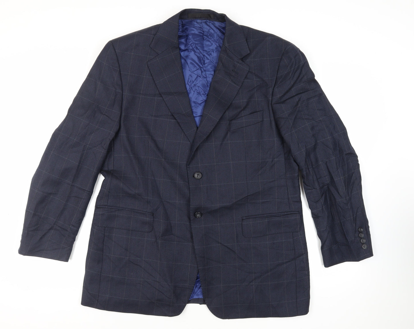 Marks and Spencer Mens Blue Check Wool Jacket Suit Jacket Size 44 Regular