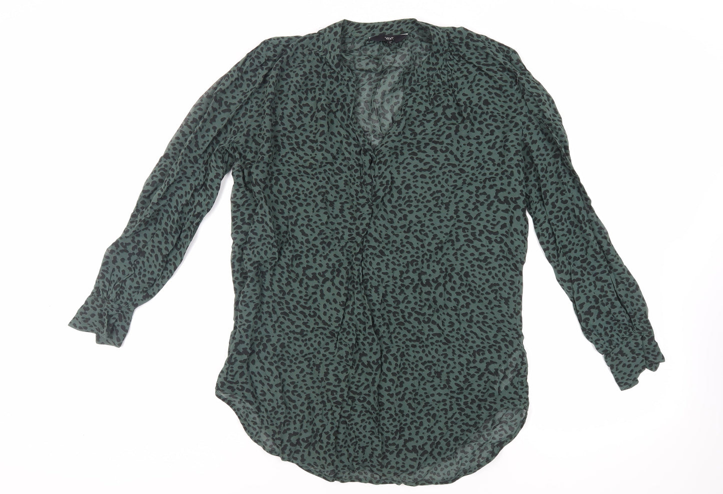 NEXT Womens Green Animal Print Viscose Basic Blouse Size 8 V-Neck