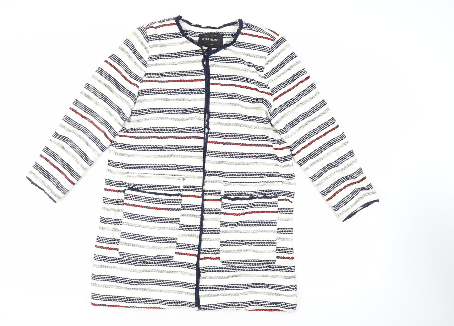 River Island Womens White Striped Overcoat Coat Size 12 - Open
