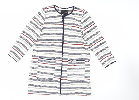 River Island Womens White Striped Overcoat Coat Size 12 - Open