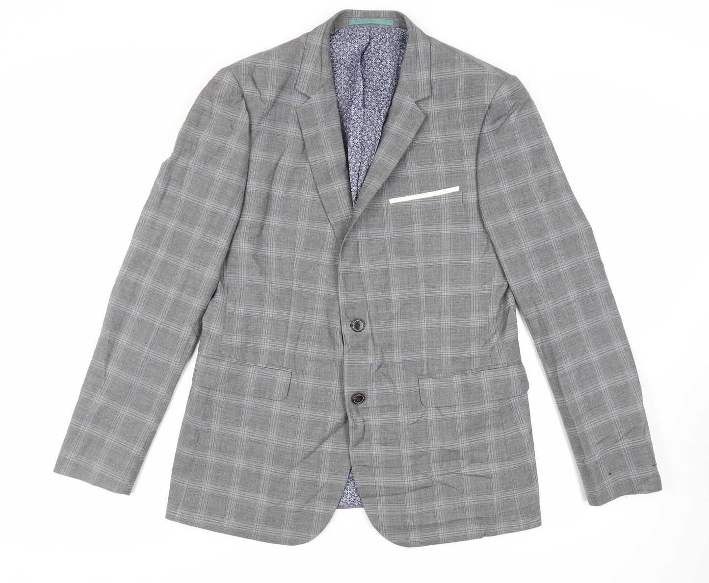 Burton Mens Grey Plaid Polyester Jacket Suit Jacket Size 42 Regular