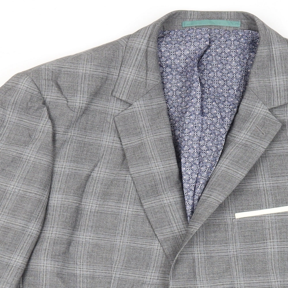 Burton Mens Grey Plaid Polyester Jacket Suit Jacket Size 42 Regular