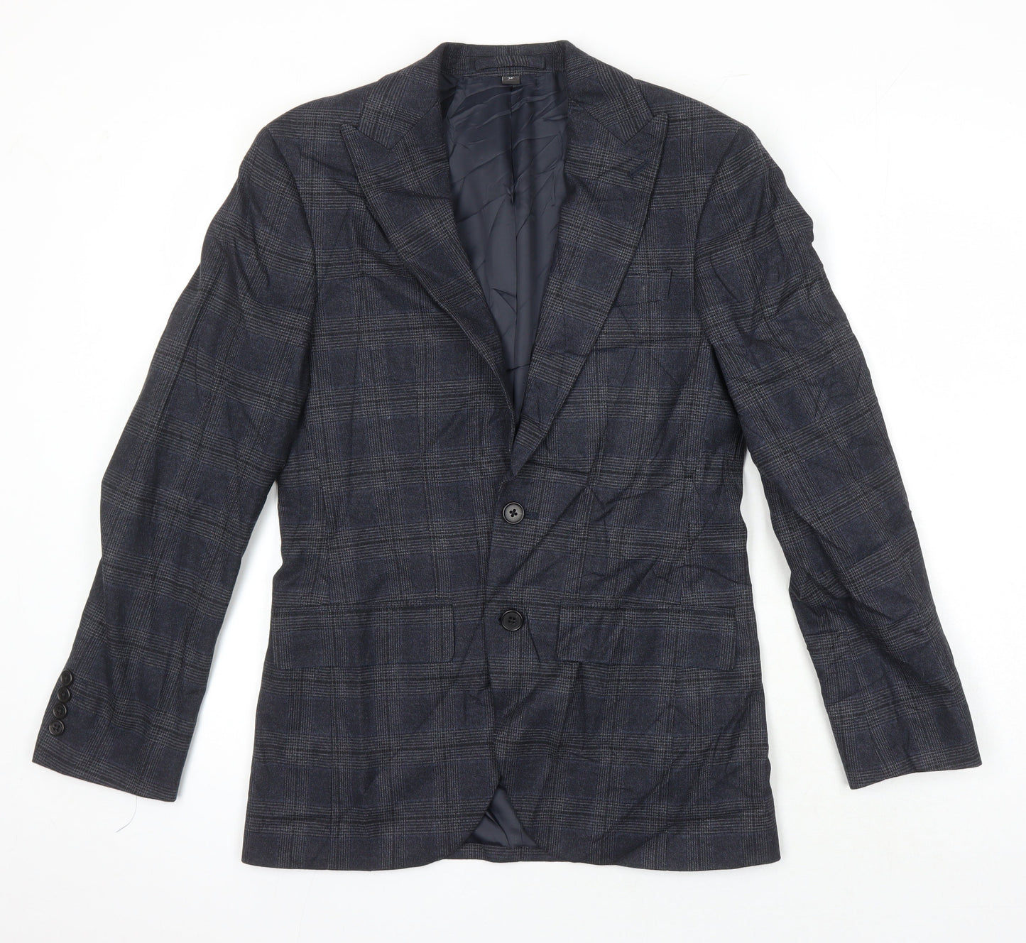 M&S Mens Green Check Polyester Jacket Blazer Size 34 Regular